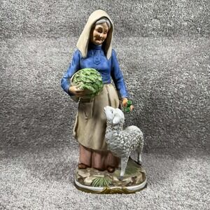 Homco Figurine Farmer's Wife Old Lady Feeding Lamb Sheep - Number 8811